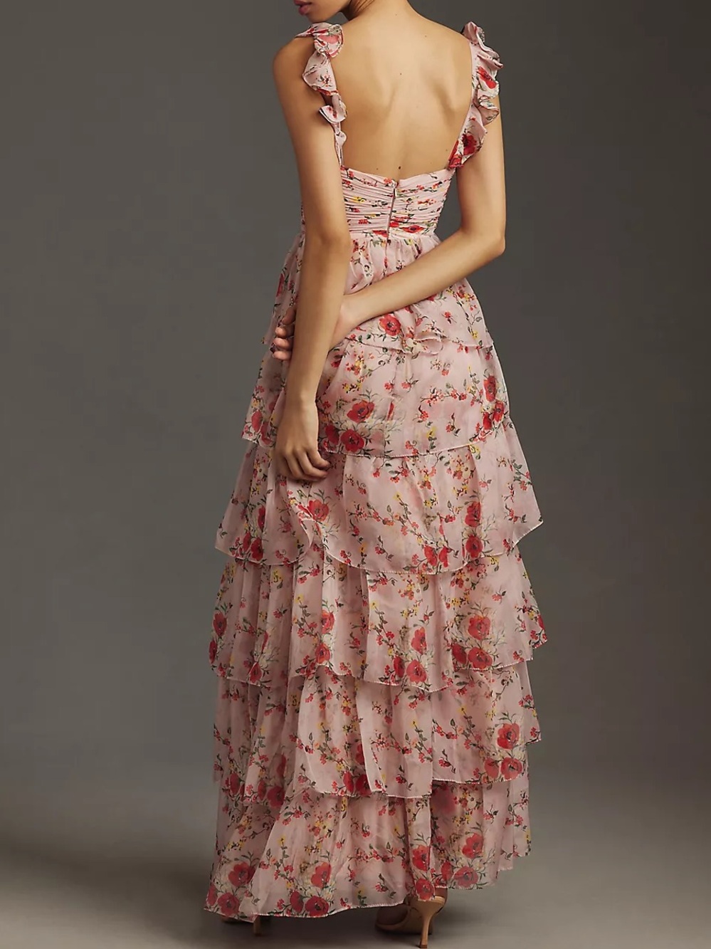 Ieena Mac Duggal Floral Ruffled Sleeveless Draped Maxi Dress Size 16 - Picture 8 of 12